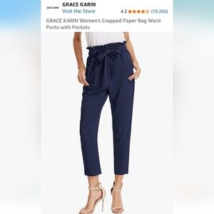 GRACE KARIN Women's Cropped Paper Bag Waist Pants with Pockets